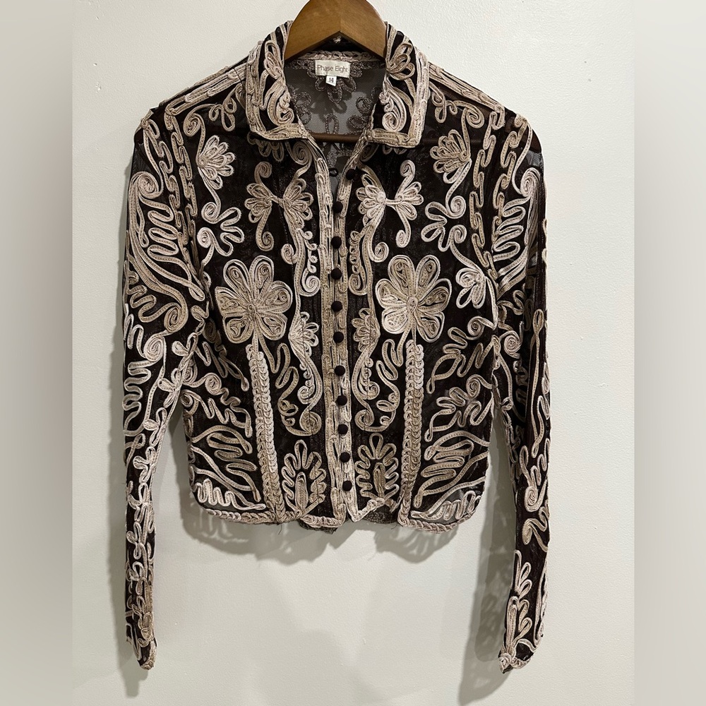 PHASE EIGHT Embroidered Lace Button Up Maximalist Art Size 14‎